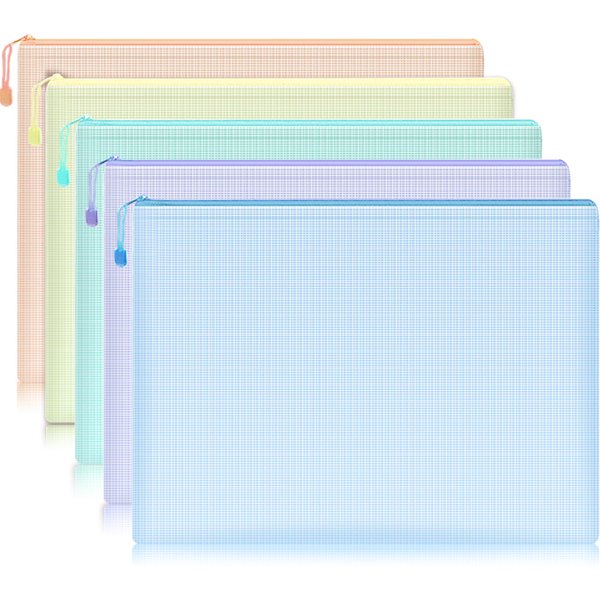 5pcs Mesh Zipper Pouch Document Bag Waterproof Zip File Folders A4 School Office Supplies Pencil Case Storage Bags