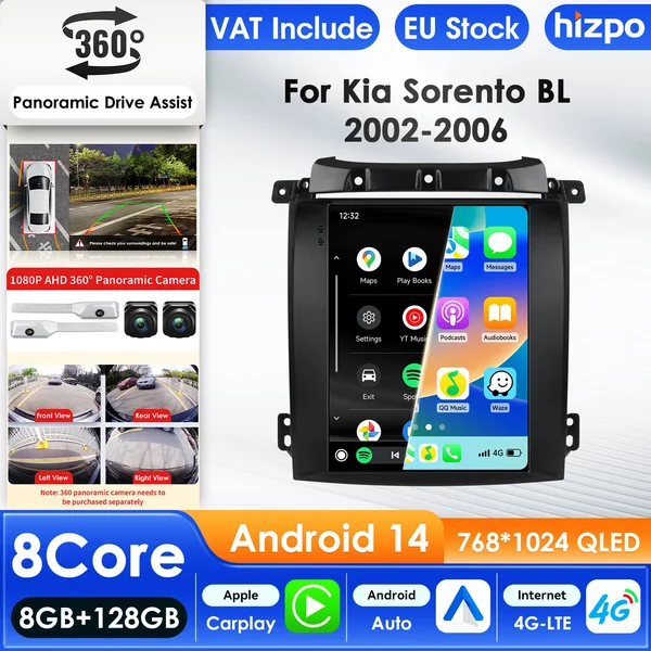 Hizpo Autoradio Kia Sorento BL 2002-2006 Audio-Multimedia-Player CarPlay Android Auto GPS Bluetooth WIFI RDS Autoradio AI 9,7 Zoll im Tesla-Stil Intelligenter Bildschirm QLED-Display Automotive Head