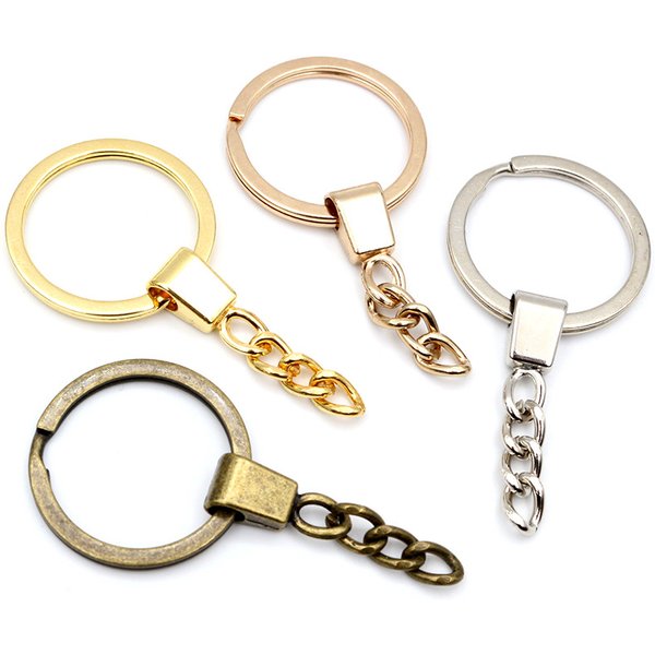 10pcs/lot Key Ring ( Ring Size: 30mm ) Key Chain Rhodium Bronze Gold Plated 50mm Long Round Split Keychain Keyrings Wholesale