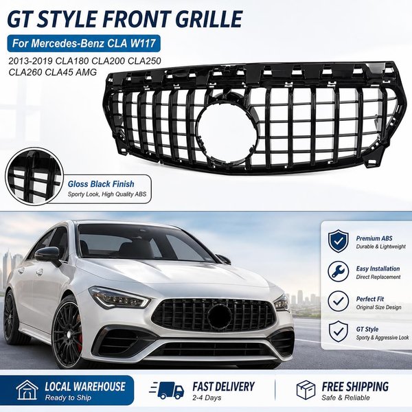 GT-Style Frontgrill für Mercedes Benz CLA-Klasse W117 2013-2019 CLA180 CLA200 CLA250 CLA260 CLA45 AMG Frontgrill Hochglanz Schwarz
