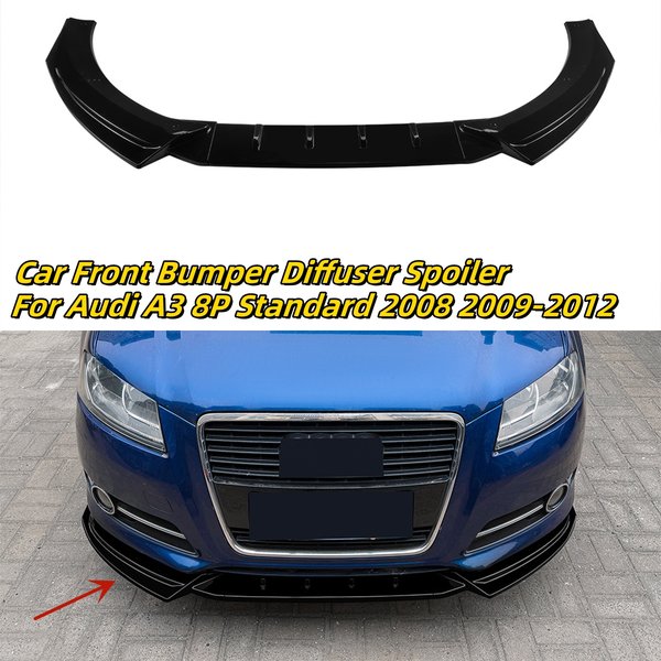 Spoiler de pare-chocs avant noir brillant pour Audi A3 8P Standard 2008 2009-2012, kit carrosserie 3 pièces