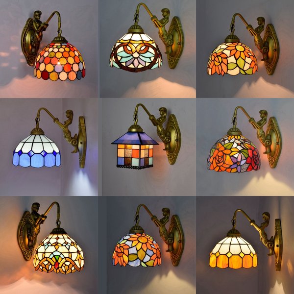 Lampe murale en verre teinté de style baroque européen, lampe de chevet pour chambre à coucher, lampe rétro créative pour salle à manger, balcon, couloir, escalier.