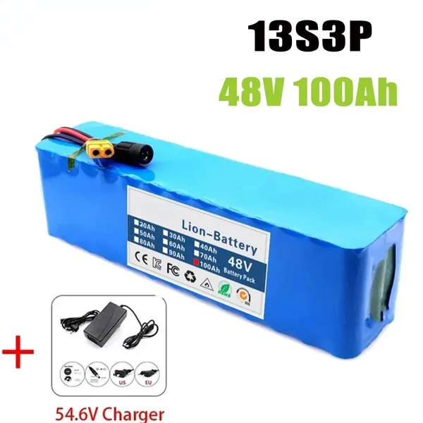 Nouvelle batterie au lithium 48v, 100000mAh, 2000w, 13S3P, pack de batteries Li-ion pour Kit BAFANG 54.6v, 750W, 2000W, BMS 20A intégré avec chargeur