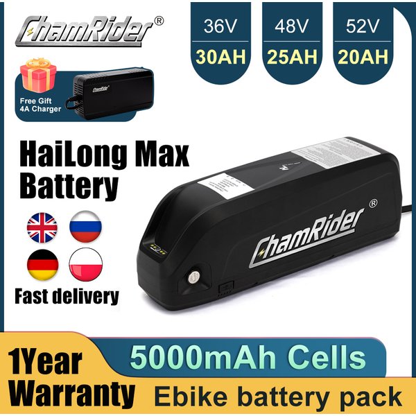 ChamRider Original 48V 36V 52V eBike Battery 24ah Hailong Max 50A BMS 500W 1000W 1500W 21700 Cells Pack Electric Bicycle Lithium