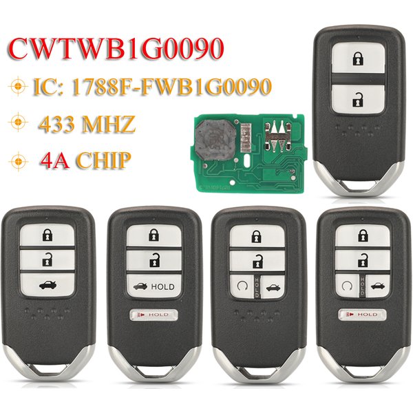 Jingyuqin CWTWB1G0090 Auto Schlüsselloser Smart-Fernschlüssel 433MHz FSK 4A Chip für Honda Accord NEU Inspire Envix Accord Crider City