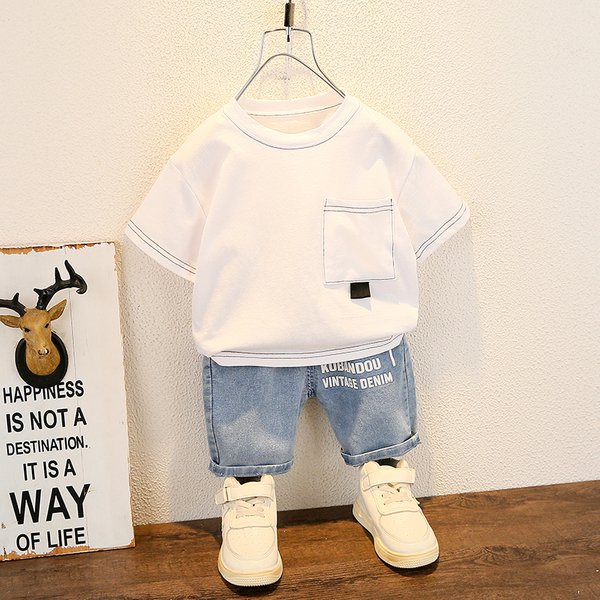 Ensemble T-shirt et short en jean pour bébés garçons, vêtements d'été pour petites filles de 0 à 6 ans
