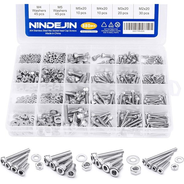 880Pcs M2 M3 M4 M5 Hex Hexagon Socket Screw Set Stainless Steel Flat Round Cap Head Screw Kit Bolts and Nuts Allen Bolts Set