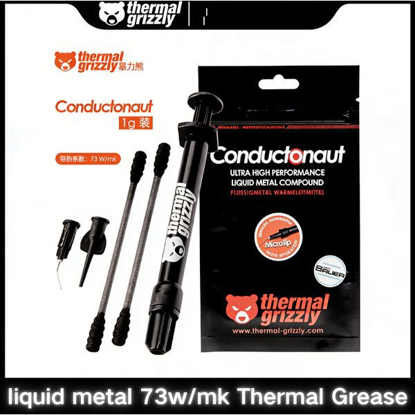 Pâte thermique liquide à haute conductivité thermique pour le refroidissement du CPU et du GPU, Thermal Grizzly Conductonaut 73W/mk
