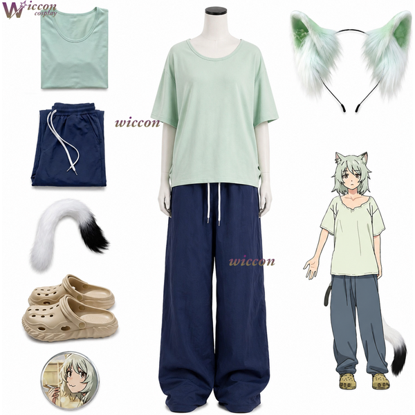 Costume de cosplay Chainsmoker Cat Yani Neko, ensemble complet de Catgirl grise avec perruque, oreilles de chat, queue et chaussures, pour fête d'Halloween Anime 2026