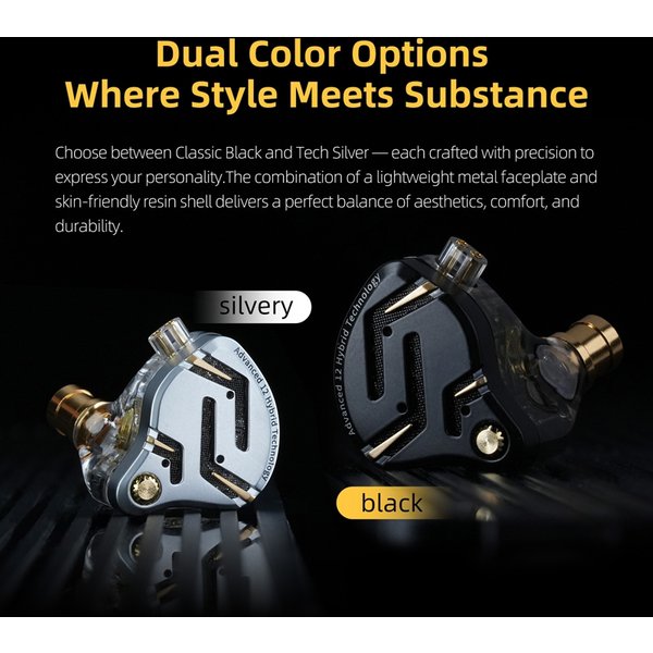 KZ ZS12 Pro 2 Hybrid In-Ear-Monitor-Kopfhörer mit 1DD 5BA, kabelgebundene Gaming-Ohrhörer, 3,5-mm-Over-Ear-IEM-Kopfhörer, hochreines versilbertes Kabel, abnehmbarer 0,78-mm-2-Pin-HiFi-Ohrhörer für