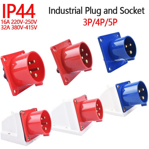 IP44 3 Pole 4 Pole 5 Pin Waterproof Dustproof Industrial Plug Male & Female 16 32A Wall Mounted Plug Panel Mounted Plug 220 380V