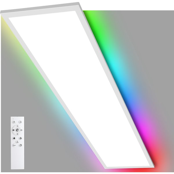 Plafonnier LED RGB 120x30cm, 40W 4400LM, dimmable avec télécommande, lampe 3000-6500K pour chambre, salon, bureau