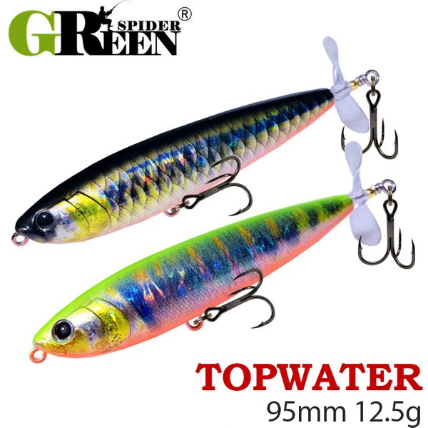 GREENSPIDE Propeller Pencil Topwater Fishing Lure 95mm 12.5g Bass Fishing Tackle Fishing Accessories Saltwater Lures Fish Bait