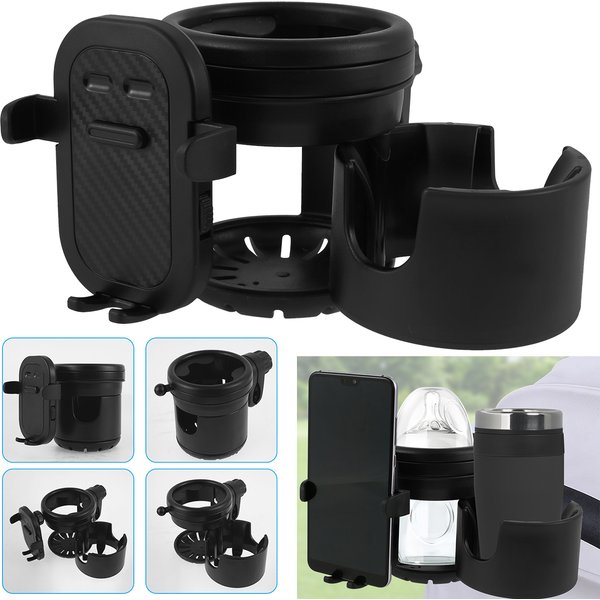 Porte-gobelet universel pour poussette, support de bouteille d'eau 360 ° Support de téléphone rotatif à Double trou, organisateur de voitures pour bébé, support de tasses