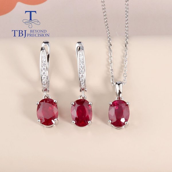 Boucle d'oreille et pendentif à fermoir rubis Simple, ensemble de bijoux en argent 925 avec pierres précieuses naturelles pour femmes, joli cadeau