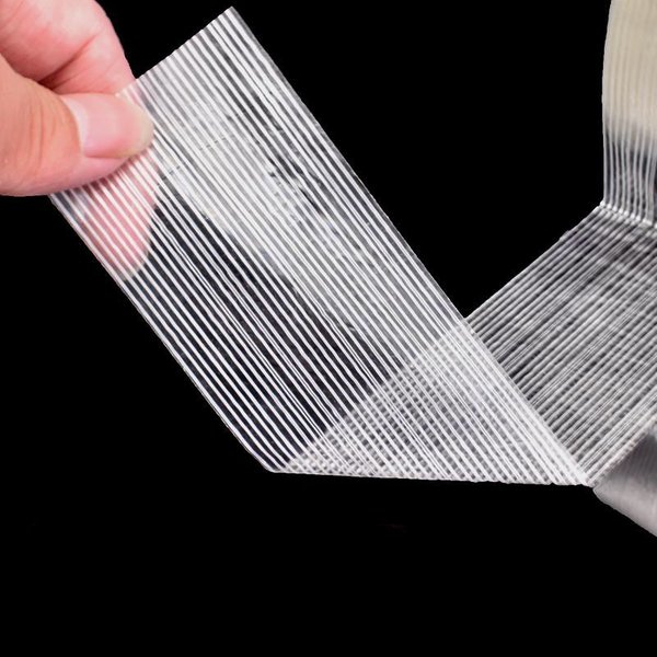 5mm-60mm 50M Strong Glass Fiber Tape Transparent Striped Single Side Adhesive Tape Industrial Strapping Packaging Fixed Seal