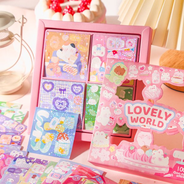 100 Stück Kawaii dekorative Aufkleber für Tagebuch, Cartoon-Glitzer, Notizbuch, Scrapbooking, Etikett, Planer, niedliche Aufkleber