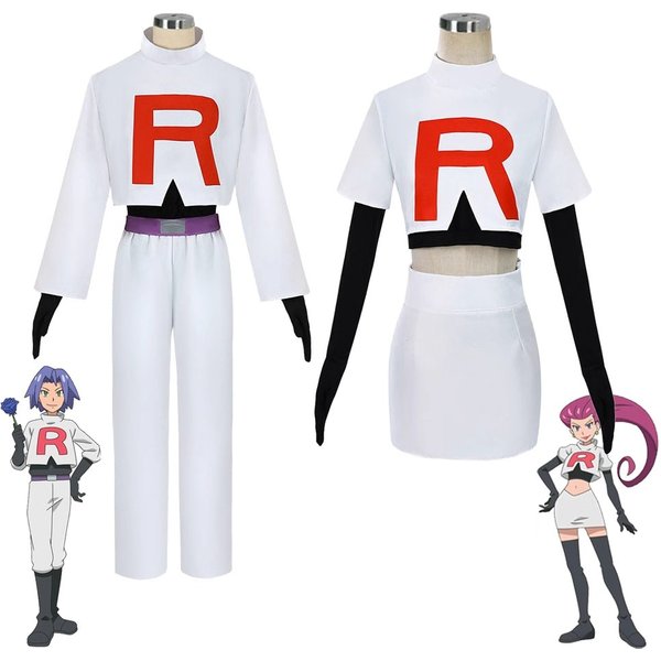 Anime Jessie And James Cosplay Costume Full Set Team Rocket Halloween Outfit for Women Men Jessie Musashi James Kojirou