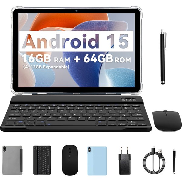10,1-Zoll-Android-Tablet mit Octa-Core-Prozessor, 16 GB (4+12 GB virtuell) RAM, 64 GB ROM, HD-IPS-Touchscreen, Wi-Fi 6, BT 5.0, Dual-Kamera