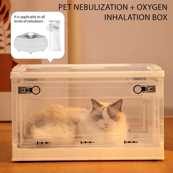 Tragbarer Sauerstofftherapiekäfig, faltbarer transparenter Transportbehälter mit Vernebelungsmaske, Hustenlinderung und Atemhilfe für Katzen und Hunde