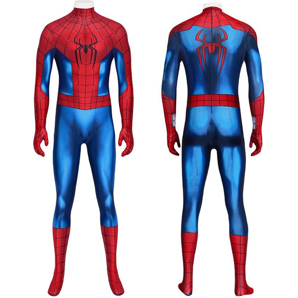 Red Blue Monster Spider Web Print Full Body Zentai Suit 3D Print Cosplay Costume Halloween Bodysuit for Adult Men