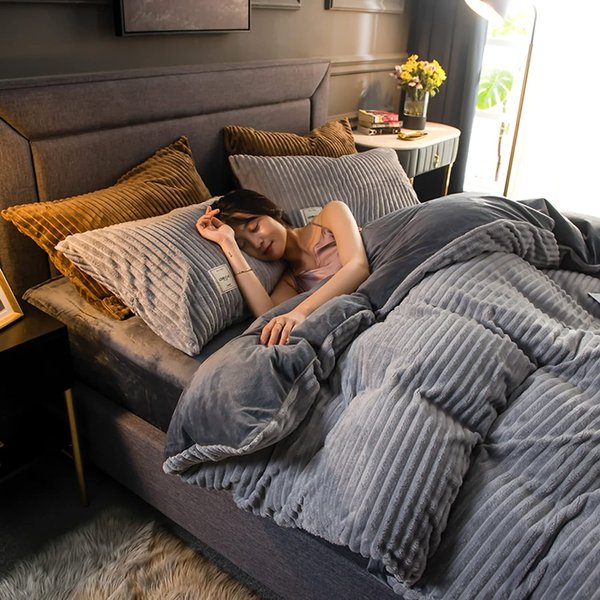 Ensemble de housse de couette en velours côtelé épais magique, housse de couette en velours Ultra doux, housses de couette réversibles, ensemble de literie d'hiver 220 × 240CM