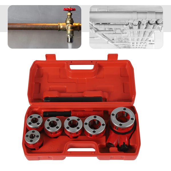 DN6-32 Manueller Rohreinfädler-Werkzeugsatz, Gewindeschneidmaschinen-Set, Gewindestifte (1/4 Zoll, 3/8 Zoll, 1/2 Zoll, 3/4 Zoll, 1 Zoll, 1-1/4 Zoll) für die meisten Rohre