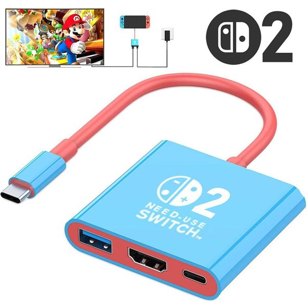 Für Switch2 Typ-C Dockingstation HDMI+USB3.0+PD-Anschluss 3-in-1 HDMI 4K 60Hz TV-Dockingstation für Switch 2 Gaming-Zubehör