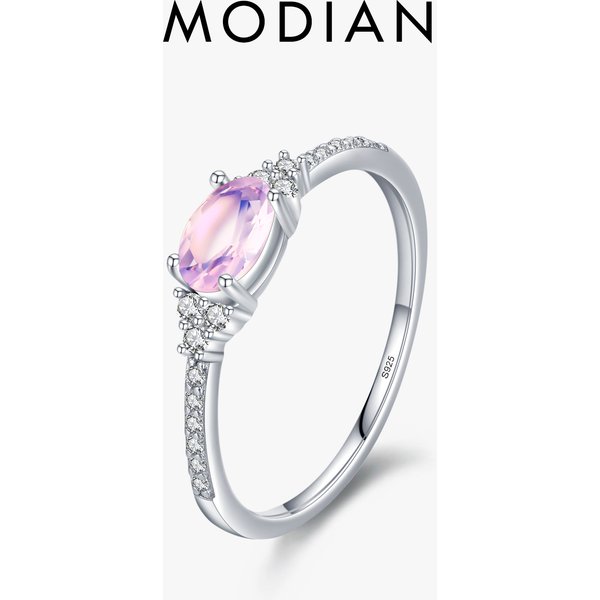 MODIAN 925 Sterling Silver Pink MoonStone Elegant Stackable Finger Ring Eternity Bands for Women Christmas Gifts Fine Jewelry