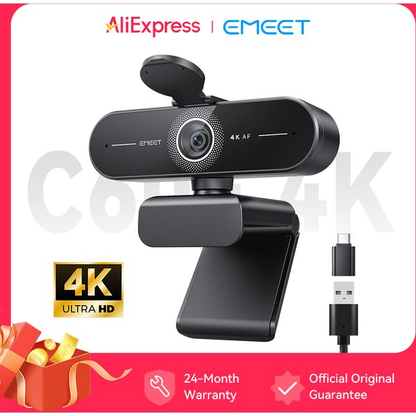 EMEET C60E 4K Webcam für Streaming & Gaming, PDAF Autofokus Dual-Mikrofone Live-Streaming-Kamera, Plug & Play USB-Webcam für PC & Mac