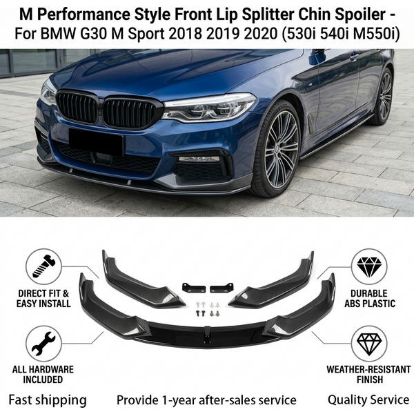 Für BMW G30 M Sport Frontstoßstangen-Spoilerlippe 2018 2019 2020 M Performance Style Frontlippe Splitter Kinnspoiler Glänzend Schwarz Matt Carbon-Optik ABS-Kunststoff Ersatz-Karosserie-Kit Autozubehör
