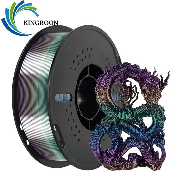 KINGROON Regenbogen-Seiden-PLA-Filament, 1,75 mm, 1 kg, mehrfarbiger Farbverlauf, 3D-Druckermaterialien, Farbwechsel, glatt, seidig, PLA-Kunststoff, neu