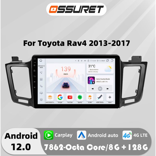 Android 12 Autoradio 7862 Dsp Carplay Für Toyota RAV4 RAV4 2013-2017 Multimedia Video player GPS Navi Stereo 2din QLED bildschirm