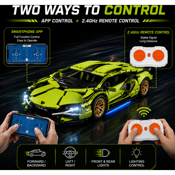 1280 elementów 1:14 RC Supercar Klocki Konstrukcyjne Dynamiczny Model Samochodu Zdalnie Sterowany Pojazd Wyścigowy z Oświetleniem i Serwomotorem Zabawka na Prezent