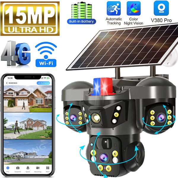 V380 Pro 4G carte Sim caméra solaire trois objectifs trois écrans extérieur WiFi sans fil solaire CCTV 10X Zoom suivi automatique caméra de sécurité