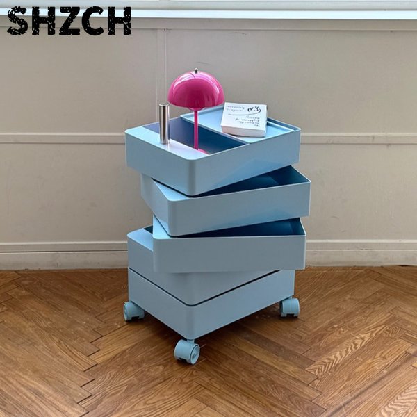 360° Rotating ABS Mobile Storage Cabinet Multifunctional Nordic Bedside Table with Wheels for Bedroom Living Room Office