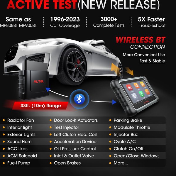 Autel MK808K-BT Bidirektionales Diagnose-Scan-Tool MaxiCOM MK808KBT Allsystem-OBD2-Scanner Codeleser Alle Systeme Wie MK808BT PRO für Automechaniker