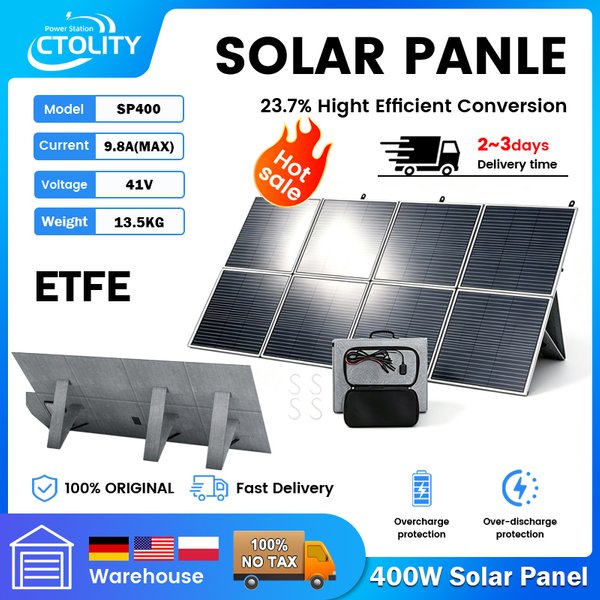 CTOLITY 400W ETFE Solar-Batteriepanel, faltbares, tragbares Solarladegerät für Solarstromgeneratoren, 23% hohe Umwandlungseffizienz, SP400 41V 9,8A für Camping, Wohnmobil, Yacht und netzunabhängiges