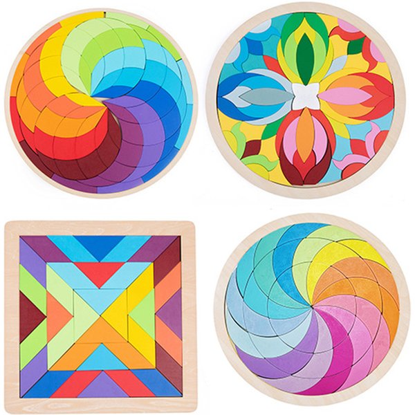 Kinder Montessori Regenbogen Holz Puzzle Spielzeug Kunst Pädagogisches Geometrische Jigsaw Fantasie Ausbildung Mandala Blöcke Spielzeug Gehirn Spiele
