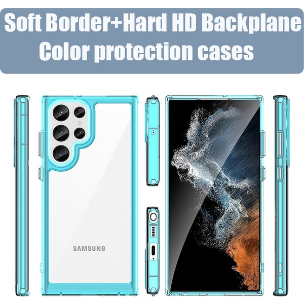 Color TPU Soft Frame+PMMA Hard Transparent Case For Samsung S23 Ultra S22 Ultra Plus FE A54 A53 A13 A33 A34 A24 Shockproof Cover