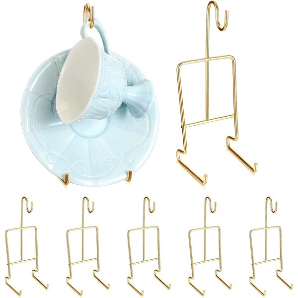 8Pcs Tee Tasse und Untertasse Display Metall Tasse Untertasse Halter Elegante Tee Tasse Halter Display-ständer Vintage Kaffee Becher untertasse Rack