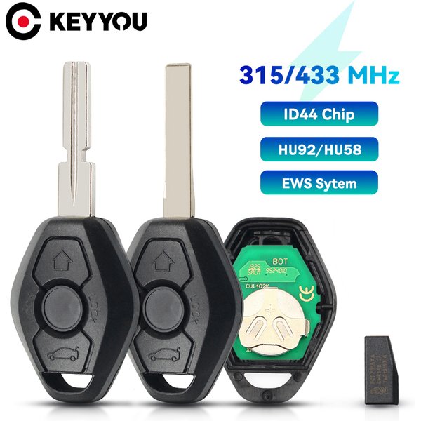 KEYYOU Remote Car Key For BMW EWS X3 X5 Z3 Z4 3 5 7 Series E38 E39 E46 Fob 3 Buttons Transmitter HU92 Blade ID44 Chip 315Mhz