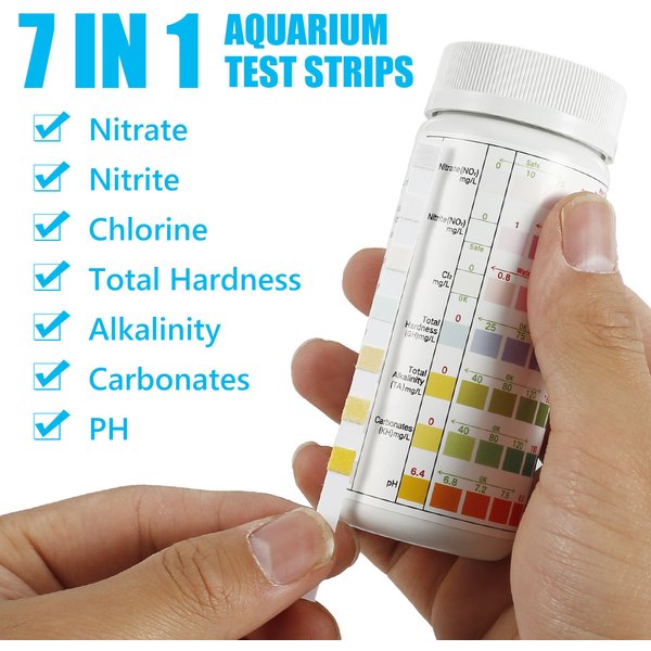 100 Stücke Aquarium Teststreifen Wasserqualität Teststreifen 7/in1 Aquarium Test Kit Süßwasser Salzwasser Aquarium Wasser pH Teststreifen