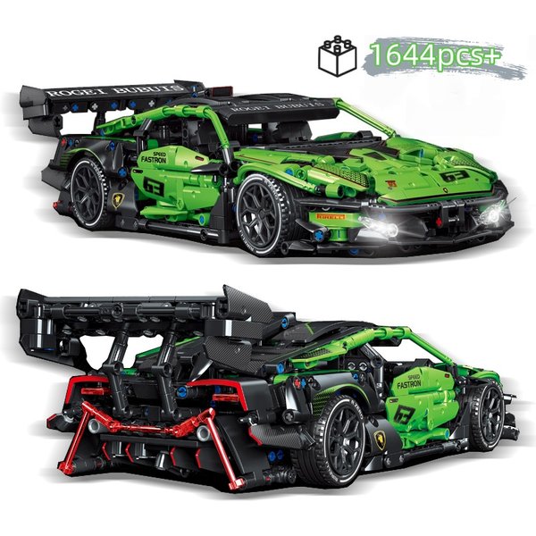 MOC – ensemble de blocs de construction de voiture de course verte technique, Kit de modèle, briques à assembler soi-même, jouets éducatifs, cadeau d'anniversaire pour enfants