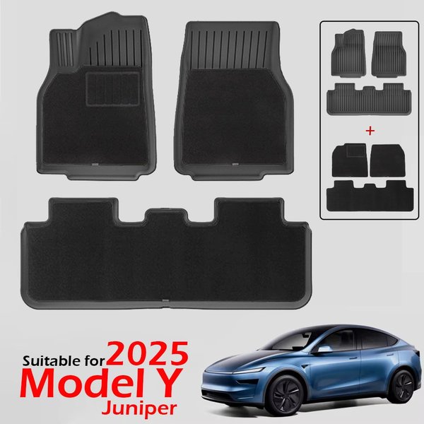 TPE-Fußmatten avec Teppich- et Kofferraumauskleidung pour Tesla Model Y Juniper 2025 Allwetter-Rutschfeste Boden-, Kofferraum- et Rückenlehnenmatten
