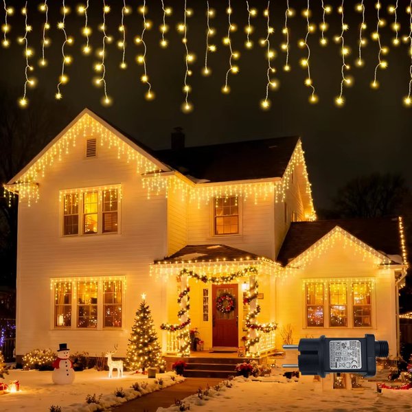 Zewnętrzne dekoracyjne lampki LED IP44, świąteczne lampki w kształcie lodu, wodoodporne, 8 trybów, timer, wtyczka EU, do dekoracji na przyjęcia, wesela, kempingi i święta.