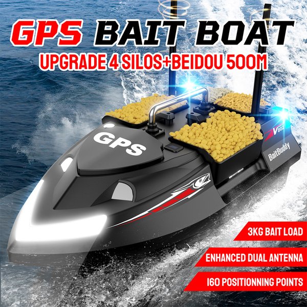 V802 PRO GPS Angelköderboot mit 4 Ködersilos + BeiDou-Positionierung, 160 Angelstellen, 500m Reichweite, Dual-Drive, Smart Cruise Return Trawler
