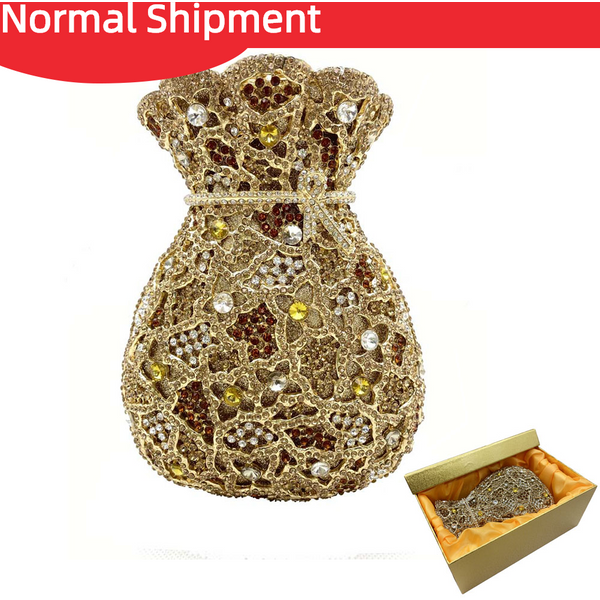 Neueste Luxus Frauen Abend Tasche Partei Beutel Designer Aushöhlen Kristall Kupplungen Gold Strass Geldbörsen Geld Handtasche