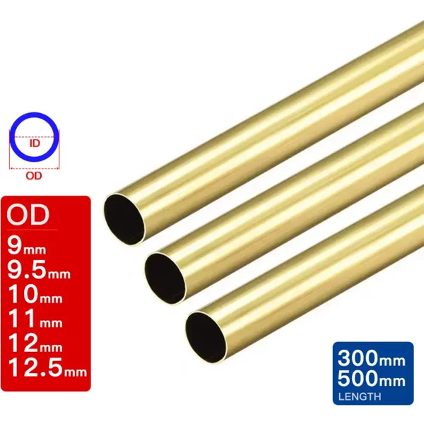 2 pièces de tubes en laiton creux, droits, ronds et fins, diamètre extérieur 9mm, 9.5mm, 10mm, 11mm, 12mm, 12.5mm, longueur 300mm, 500mm