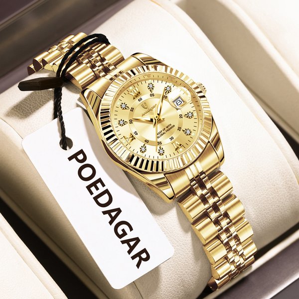 POEDAGAR Mode frauen Armbanduhr Wasserdicht Leucht Datum Elegante Damen Uhren Edelstahl Quarzuhr Für Frauen Reloj